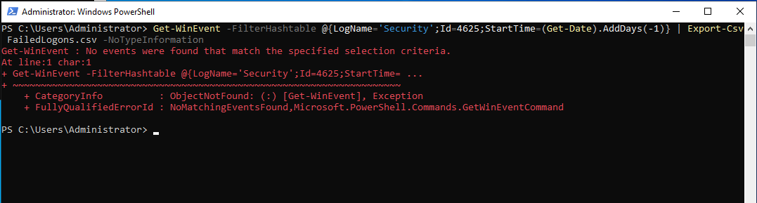 Export failed logons to CSV output